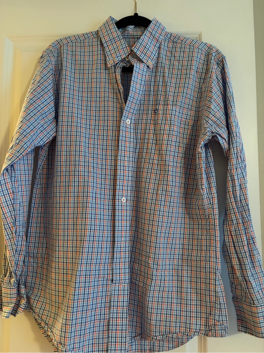 Southern Tide Blue and Orange Plaid Button-Down Shirt Small
